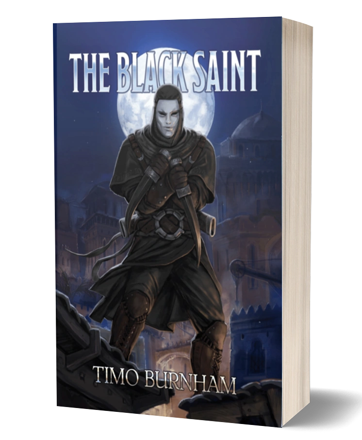 3D mockup of The Black Saint book